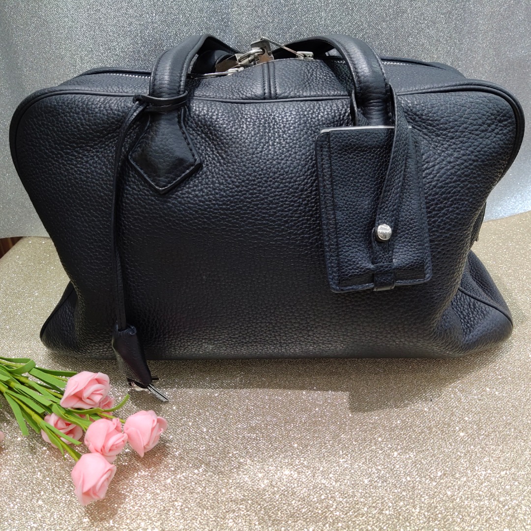 hermes爱马仕黑色维多利亚手提包旅行包