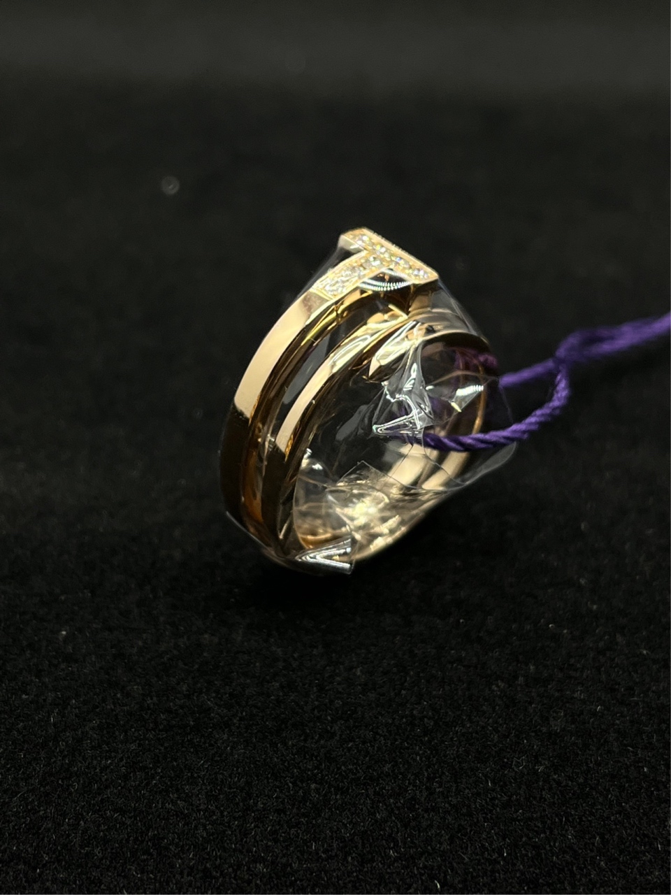 蒂芙尼 玫瑰金t型三圈镶钻戒指 56号 单