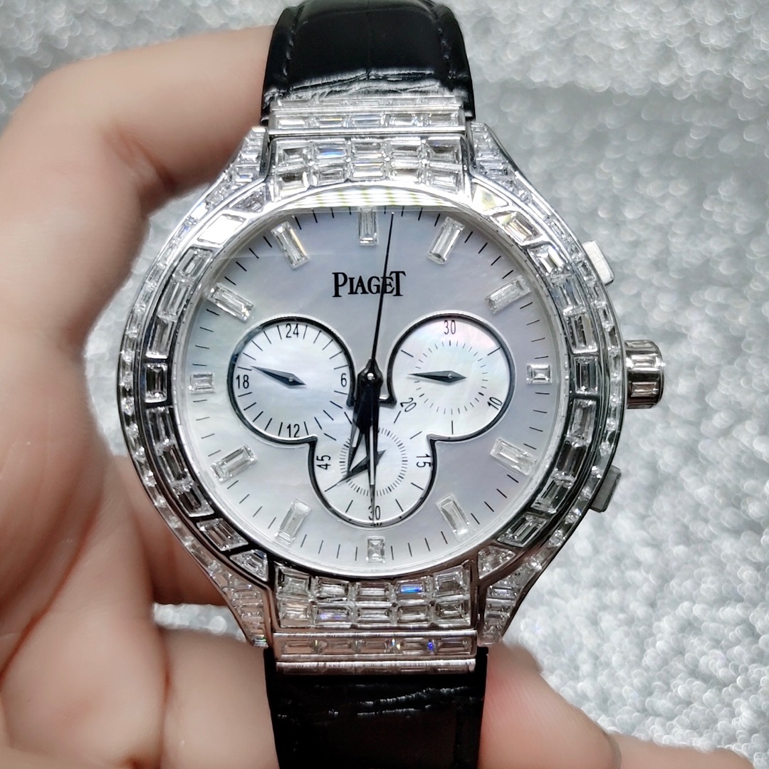 伯爵polo系列,18k白金后加t方钻,贝母盘面,95新单表