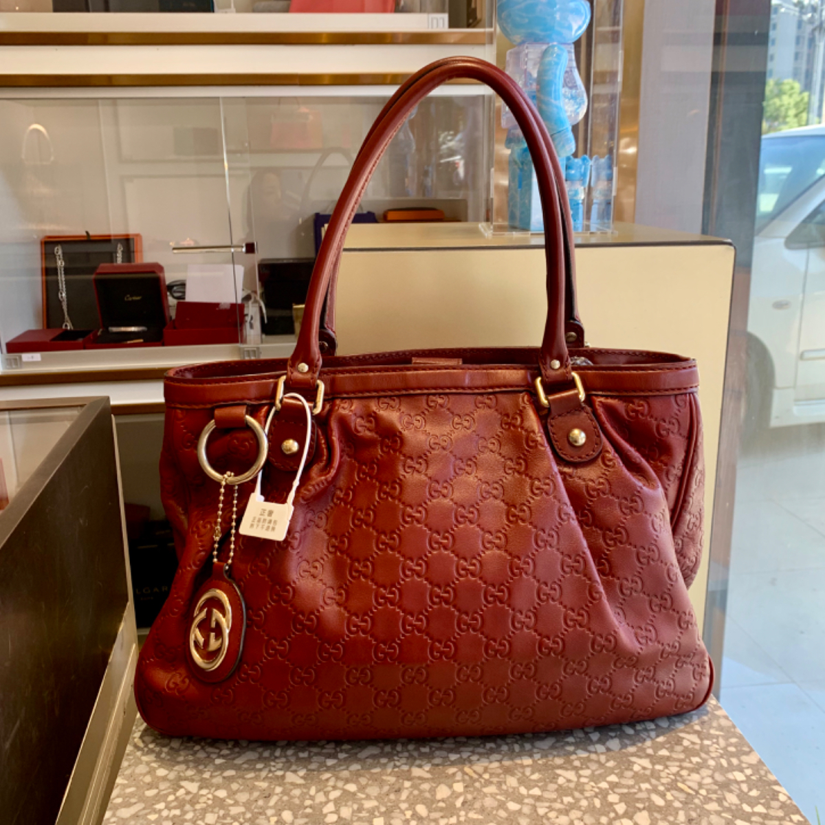 96新gucci古驰酒红色手提包