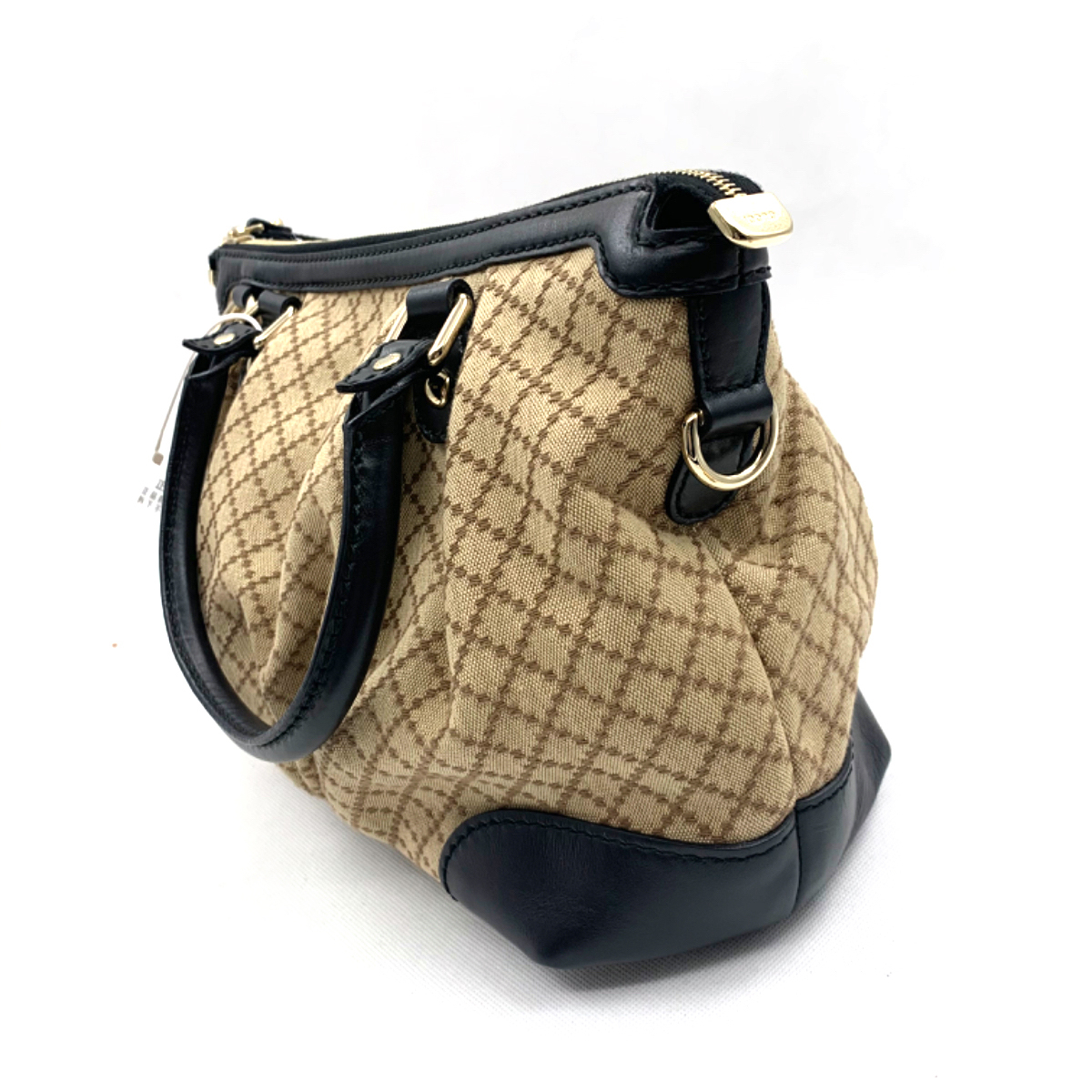 95新古驰gucci经典格子帆布配皮手提包