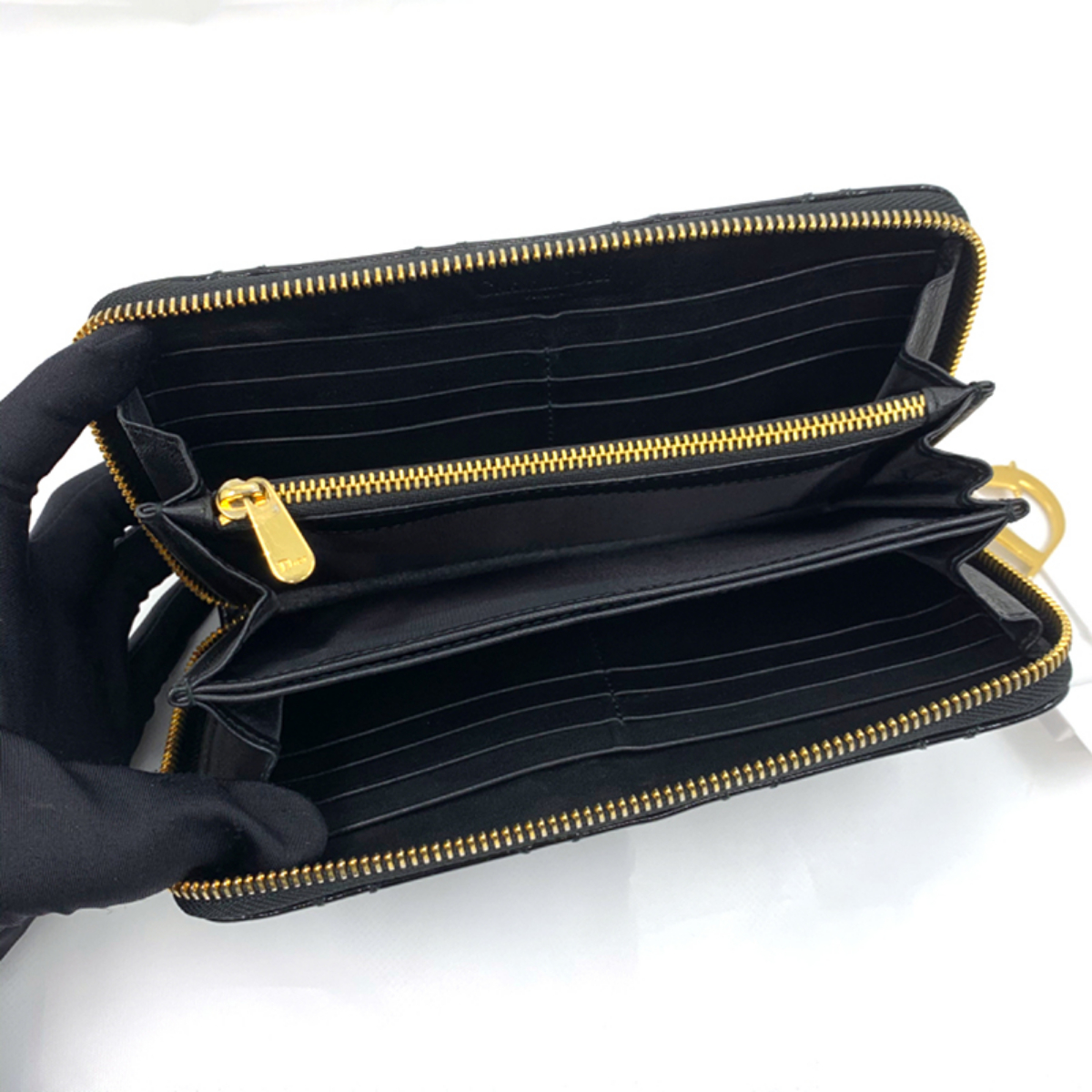 95新dior迪奥黑色漆皮长款钱包