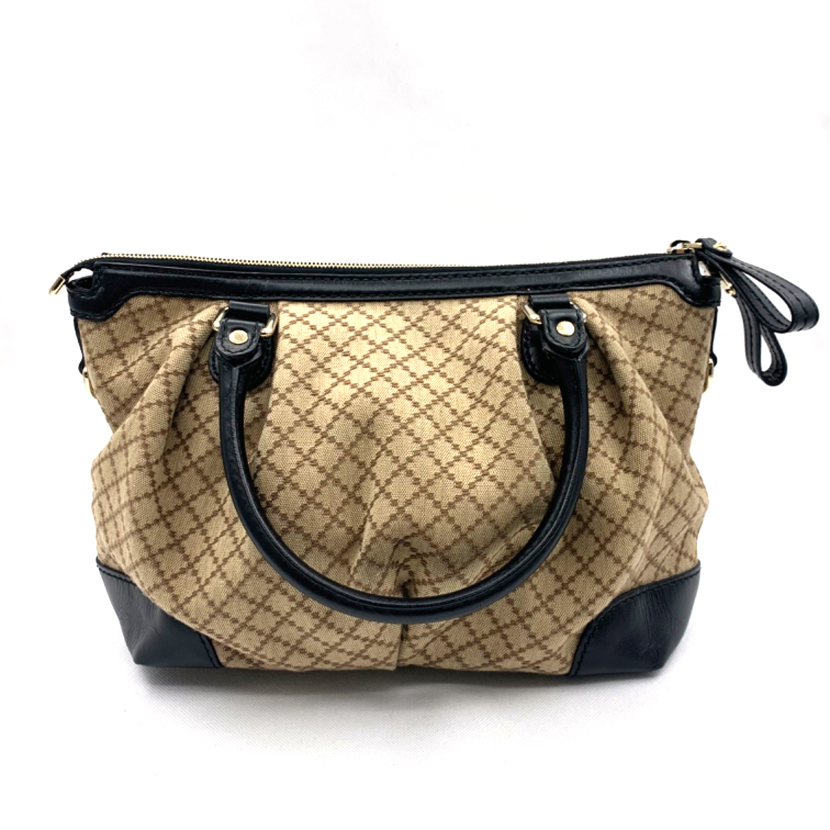 95新古驰gucci经典格子帆布配皮手提包