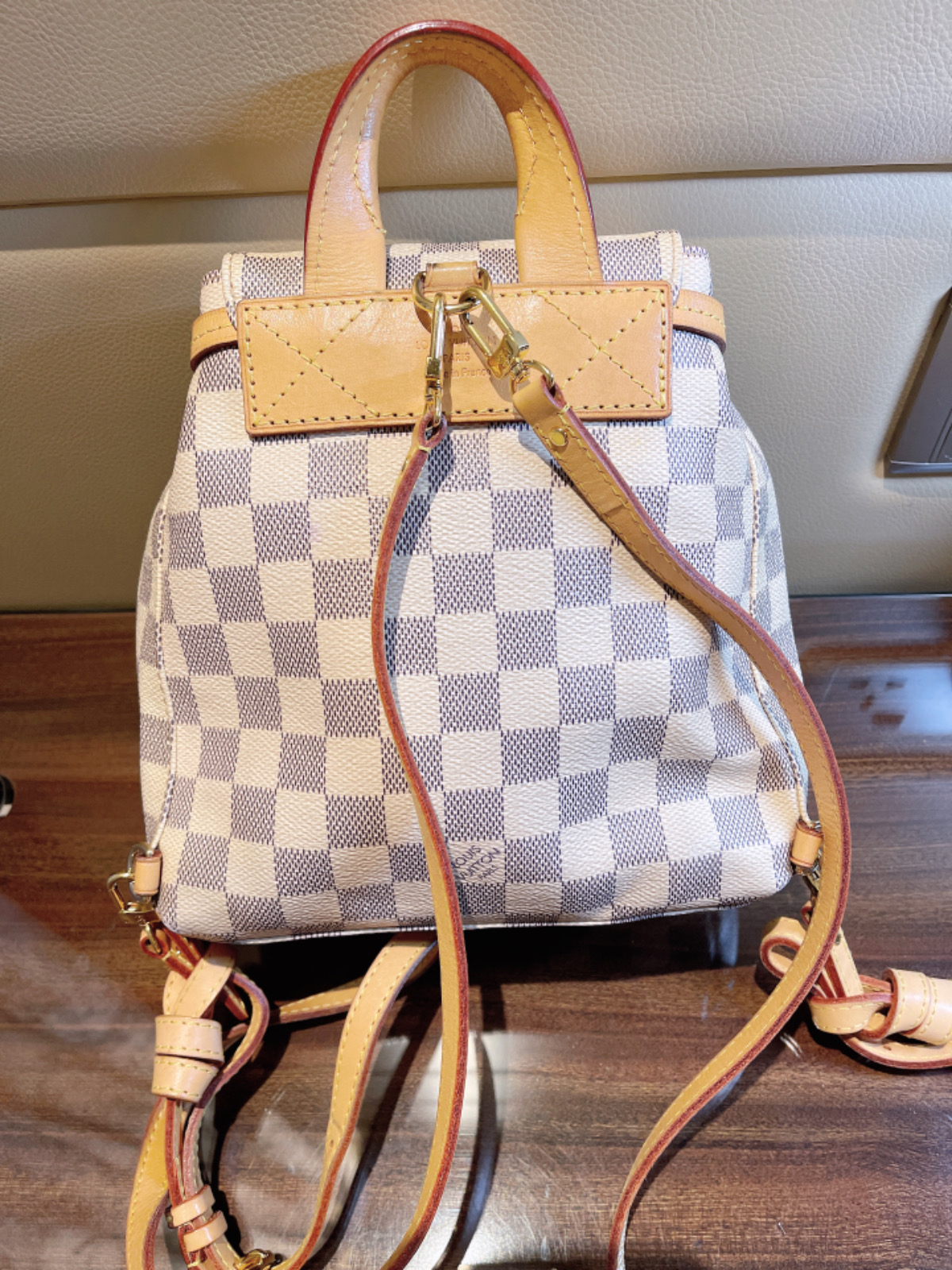 90新lv路易威登灰白棋盘格双肩包