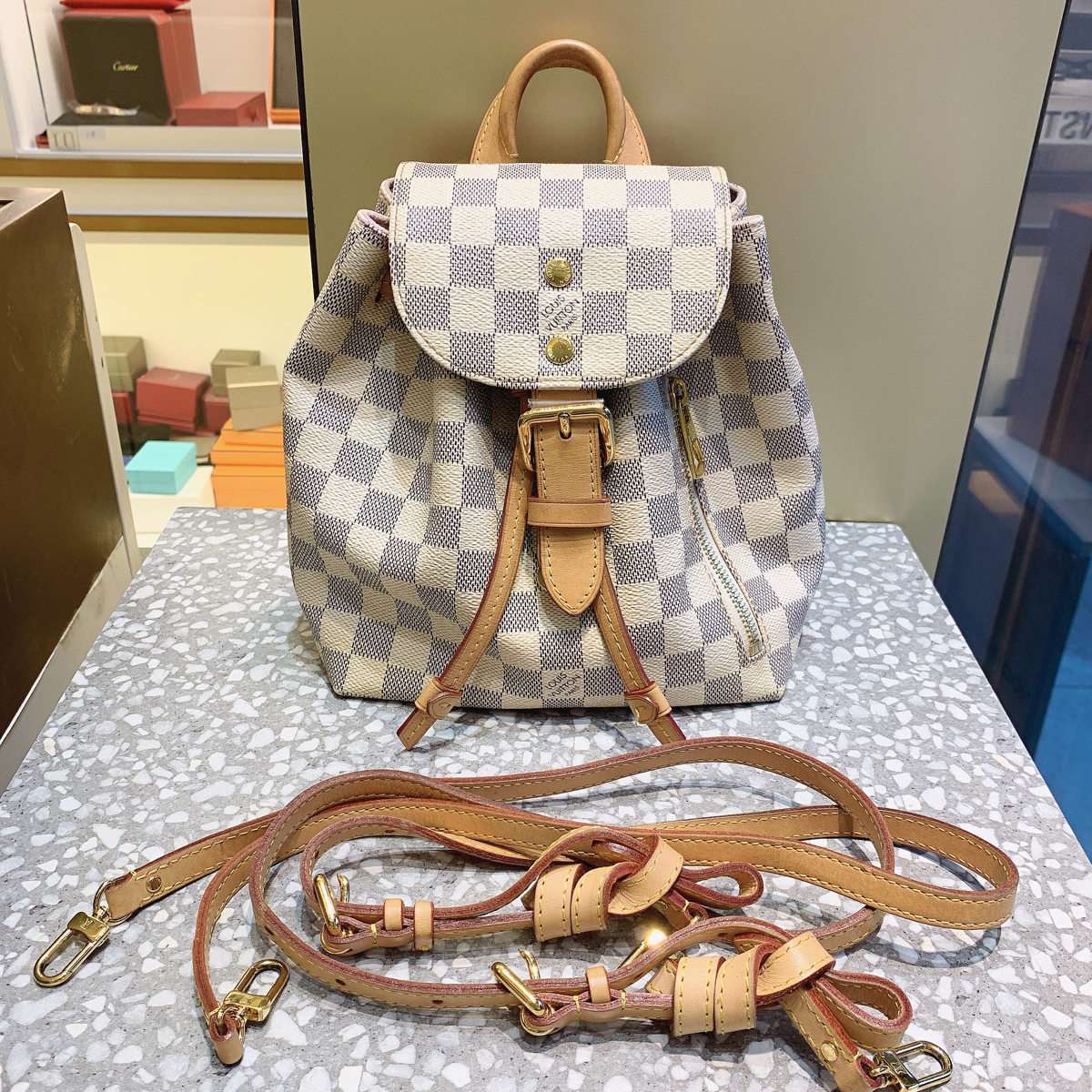 90新lv路易威登灰白棋盘格双肩包