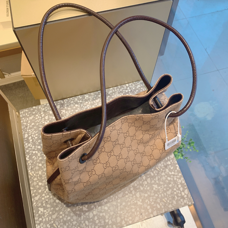 96新gucci古驰满logo帆布印花购物袋