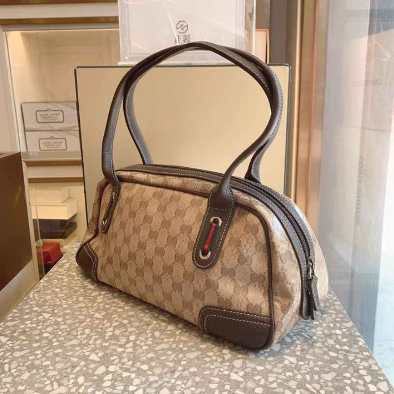 gucci古驰水晶皮老花手提枕头包