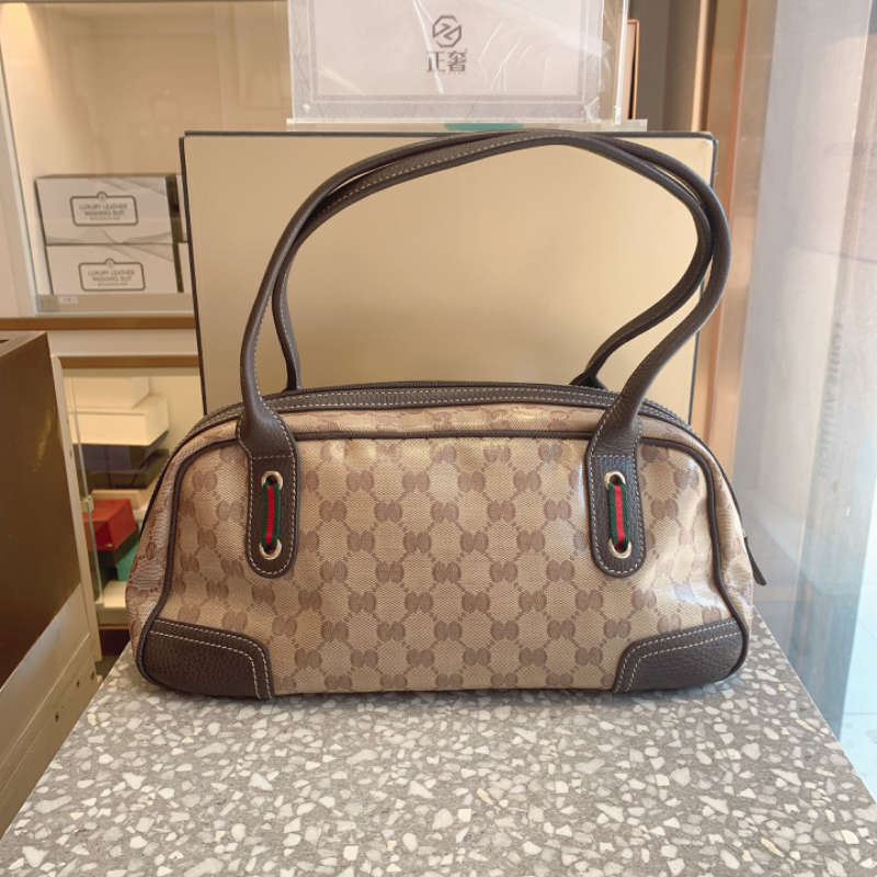 gucci古驰水晶皮老花手提枕头包